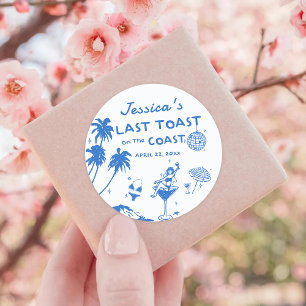 Sticker Rond Dernier Toast Coast en Whimsical Bachelorette
