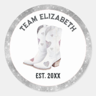 Sticker Rond Dernière Bottes de Cowgirl à Paillettes de Rodeo É