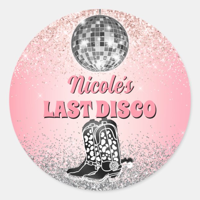 Sticker Rond Dernière Disco Retro Bachelorette personnalisée (Devant)