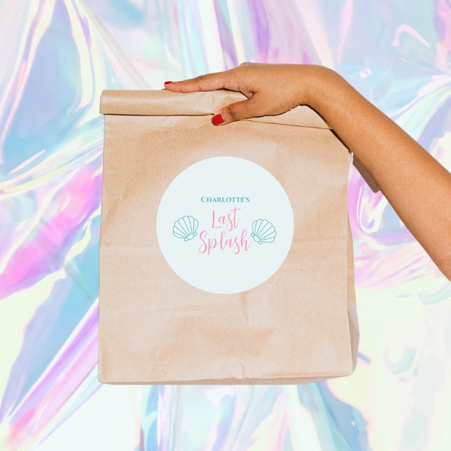 Sticker Rond Dernière Éclaboussure Sirène Coquillage Plage Ente (last splash pool bachelorette party sticker shell mermaid)