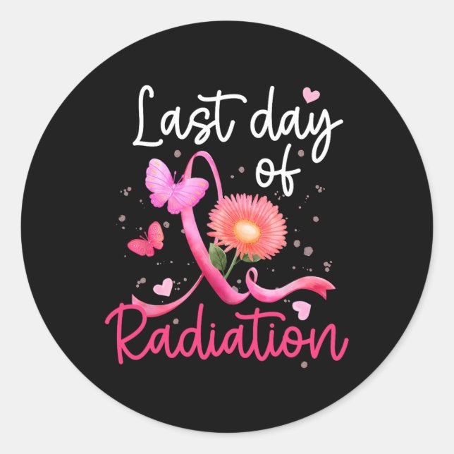 Sticker Rond Dernière Journée De Radiation Florale Coeur Cancer (Devant)