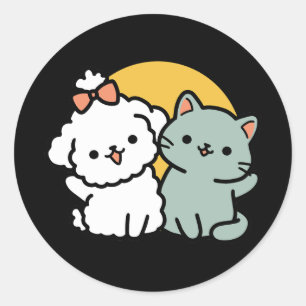 Sticker Rond Des amis vrais pour toujours   Cute Cat & Chien Du