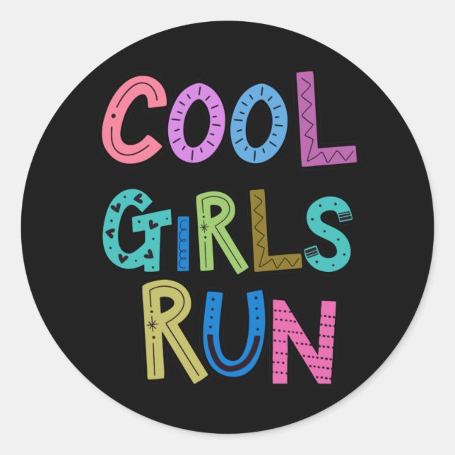 Sticker Rond Des Cool Courent Des Coureurs Courir Des Filles De (Devant)
