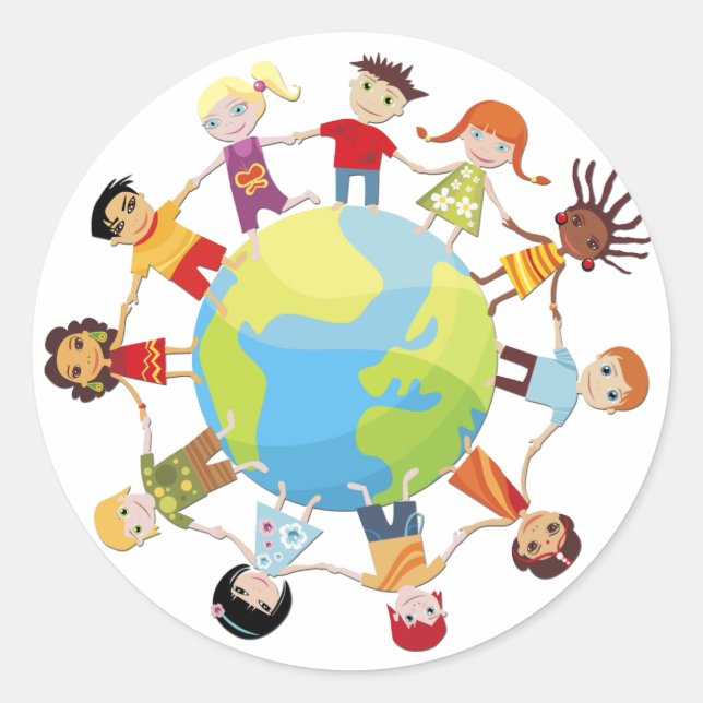Sticker Rond Des enfants pour la paix mondiale (Devant)