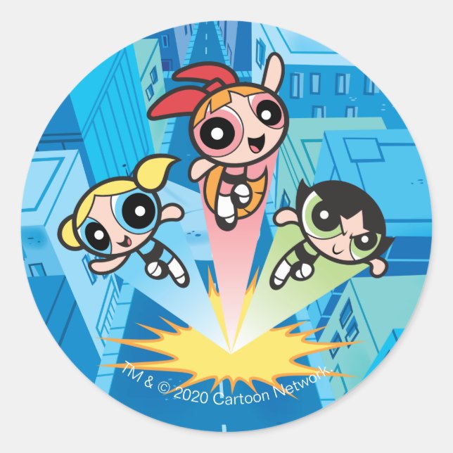 Sticker Rond Des filles puissantes lancent dans l'air (Devant)