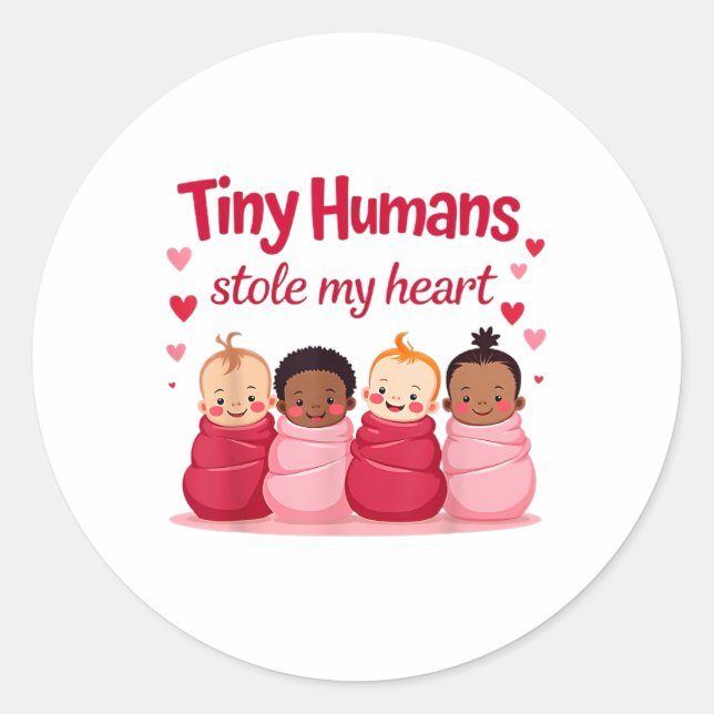 Sticker Rond Des minuscules humains m'ont volé le coeur Valenti (Devant)
