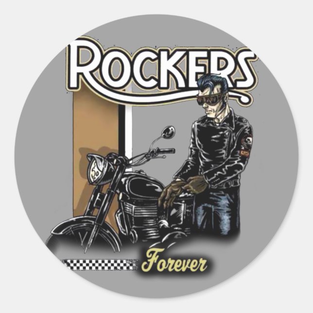 STICKER ROND DES ROCKERS POUR TOUJOURS. (Devant)