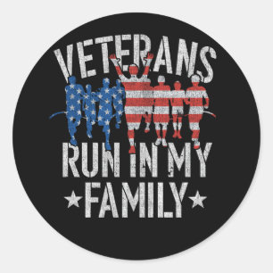 Sticker Rond Des vétérans militaires courent dans ma famille av