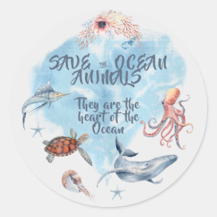 Sticker Rond Description adorable des animaux marins