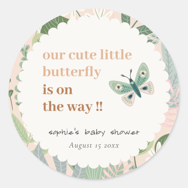 Sticker Rond Desert Blush Retro Butterfly Garden Baby shower (Devant)