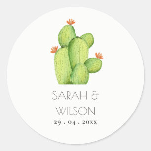 STICKER ROND DÉSERT D'EAU VERTE MONOGRAMME DE FLEURS CACTUS