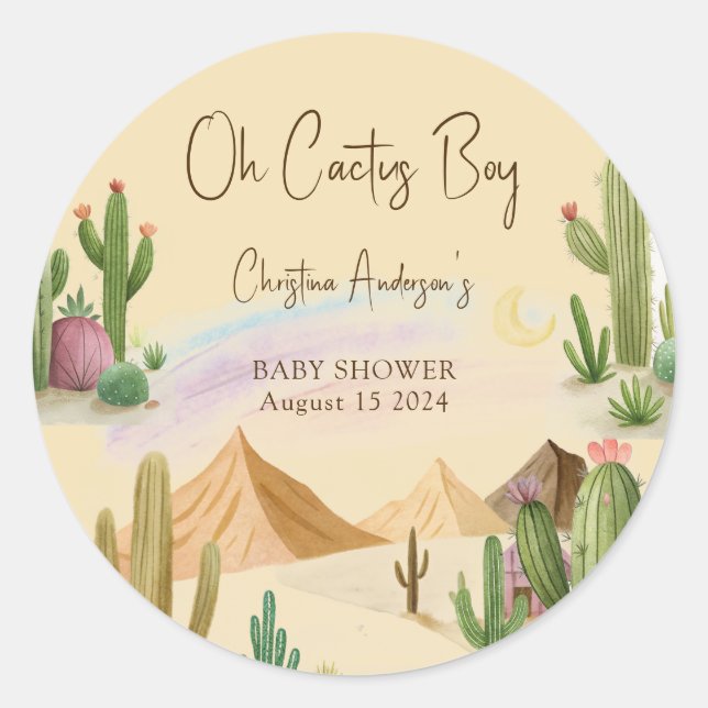 Sticker Rond Désert Oh Cactus Boy Boho Arch Baby shower (Devant)