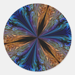 Sticker Rond Design Abstrait de Motif Fractal Bleu et Orange