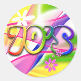 Sticker Rond Design coloré des années 70 avec fleurs