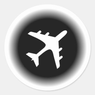 Sticker Rond Design d'avion noir blanc