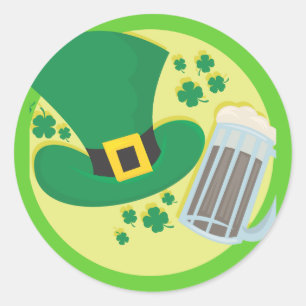 Sticker Rond Design de bière Jour de la Saint Patrick amusant