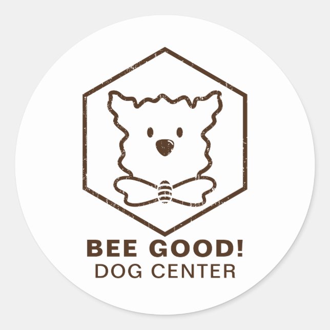 Sticker Rond Design de chien et d'abeille (Devant)