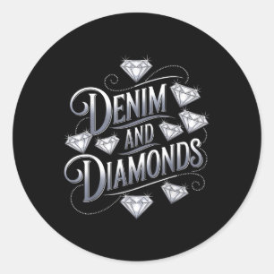 Sticker Rond Design de la coupe de glam Denim et Diamants
