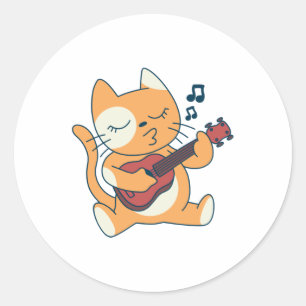 Sticker Rond Design de musique Cat Ukelele