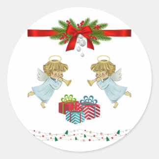 Sticker Rond Design de Noël avec anges