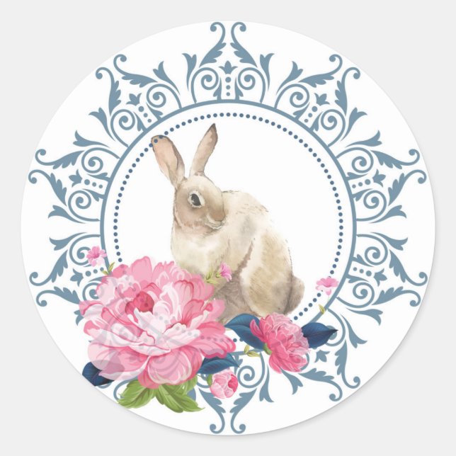 Sticker Rond Design élégant de lapin de Pâques (Devant)