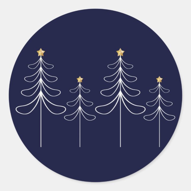 Sticker Rond Design élégant minimaliste sapin de Noël bleu (Devant)