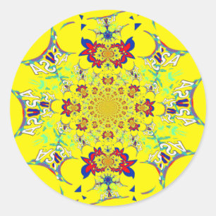 Sticker Rond Design en damas floral brillant et coloré