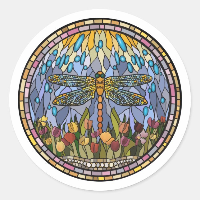 Sticker Rond Design en verre tendu avec libellule (Devant)