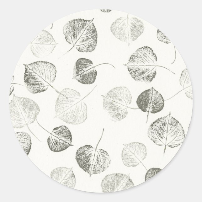 Sticker Rond Design Feuille en Aspen noir et blanc © Sandy Long (Devant)