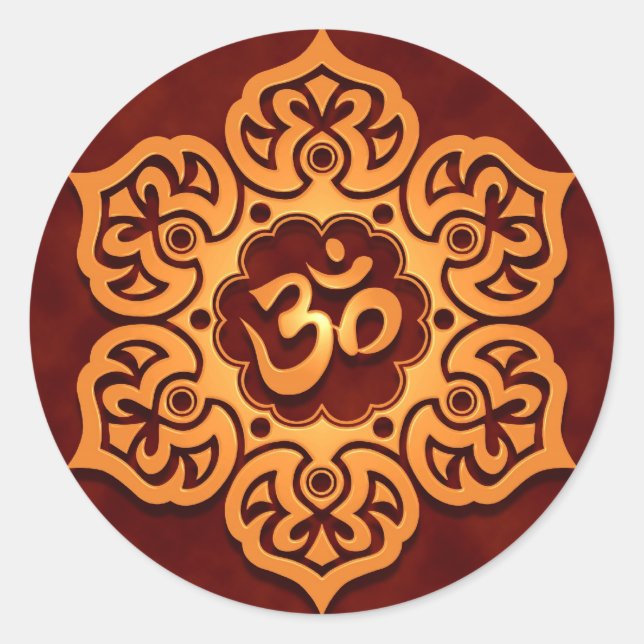 Sticker Rond Design Floral Golden Red Aum (Devant)