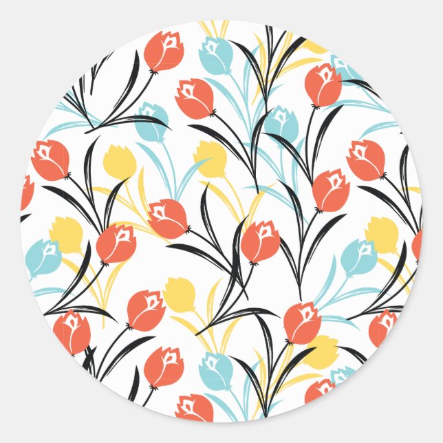 Sticker Rond Design floral Motif de Tulipe en blanc (Devant)