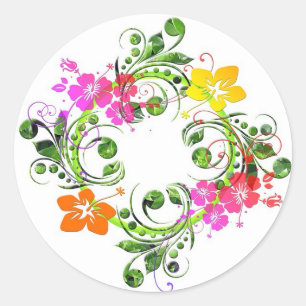 Sticker Rond Design floral multicolore