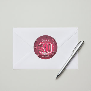 Sticker Rond Design Glam Neon Fuchsia Pink 30e anniversaire