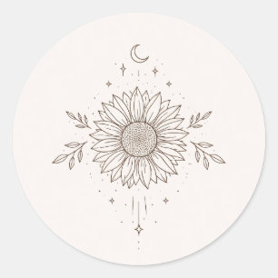 Sticker Rond Design minimaliste tournesol et lune