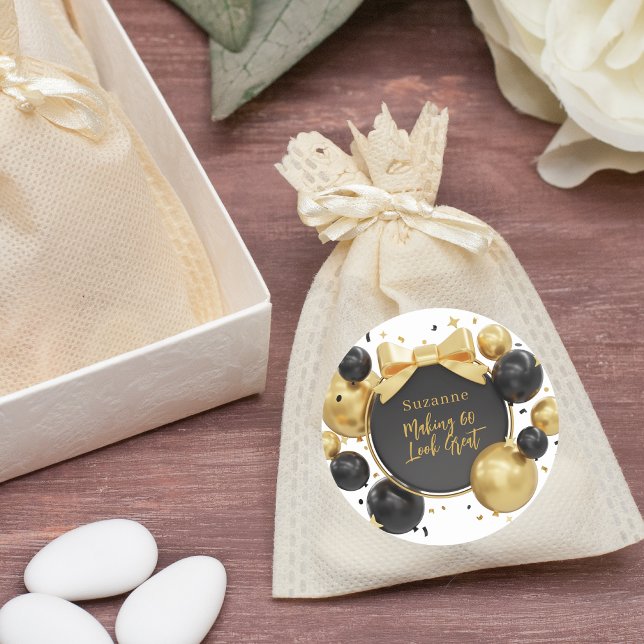 Sticker Rond Design moderne Black & Gold 60e anniversaire (Créateur téléchargé)