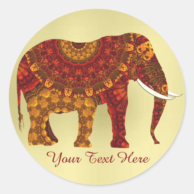 Sticker Rond Design orné d'éléphants indiens décorés (Devant)