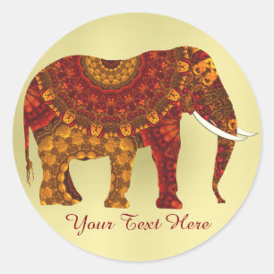Sticker Rond Design orné d'éléphants indiens décorés