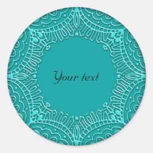 Sticker Rond Design ornemental turquoise et brillant