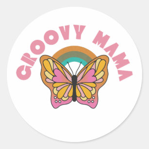 Sticker Rond design papillon rétro de maman super