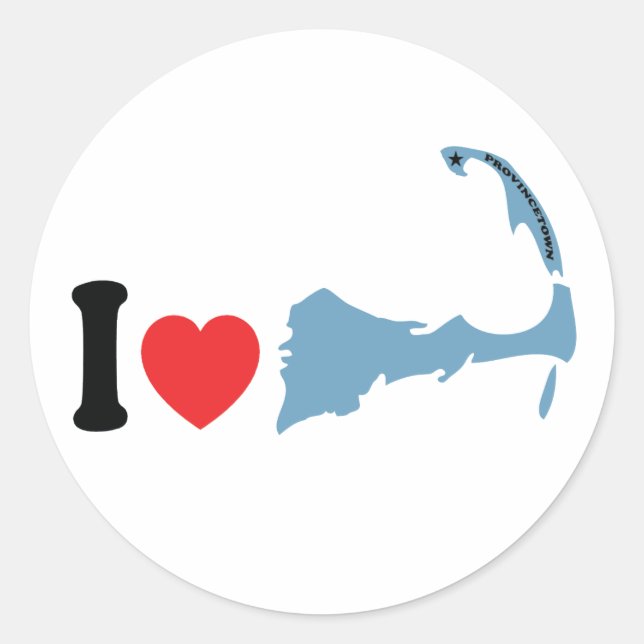 Sticker Rond Design Provincetown "I Love". (Devant)