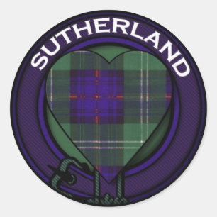 Sticker Rond Design Tartan de Coeur Sutherland