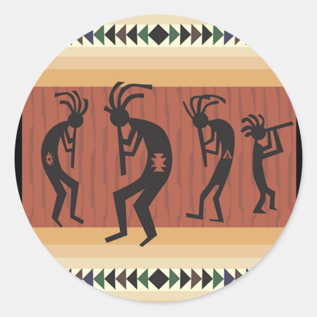 Sticker Rond Design tribal Kokopelli (Devant)