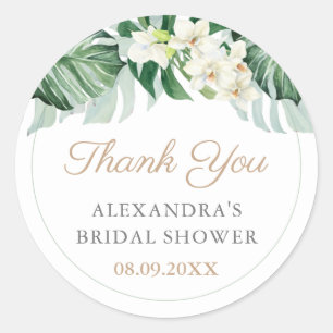 Sticker Rond Design Tropical Foliage Wedding shower Favoriser