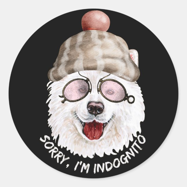 Sticker Rond DÉSOLÉ I'M INDOGNITO (Japanese Spitz) drôle chien (Devant)