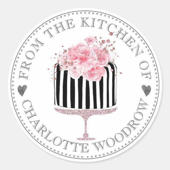 Sticker Rond Dessert de gâteau laqué à l'aquarelle rayée de Whi (Devant)