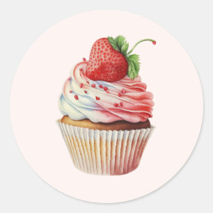 Sticker Rond Dessert sucré à la fraise Cupcake