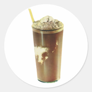 Sticker Rond Dessert vintage, Shake au chocolat et crème écaill
