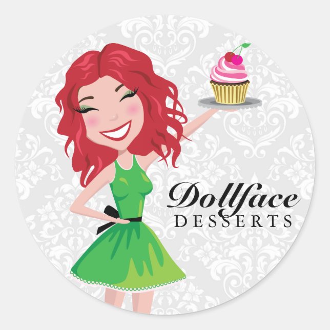 Sticker Rond Desserts à 311 dollars Rubie Damask (Devant)