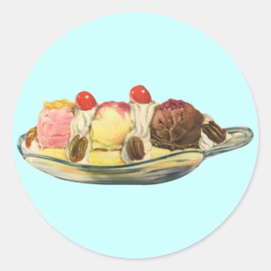 Sticker Rond Desserts alimentaires vintages, Cerises frites de 