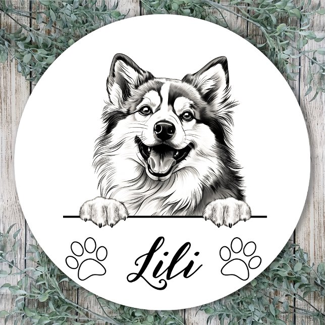 Sticker Rond Dessin à la main de Chien Pomsky personnalisé (Créateur téléchargé)